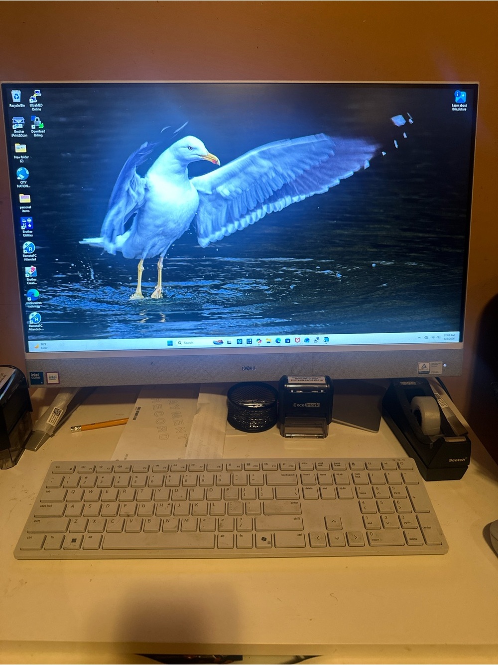 Dell All-in-One Desktop with White Frame and White Keyboard